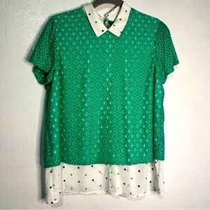 Elle aqua top with white/black/aqua polkadot under shirt, Sz L. Preowned.